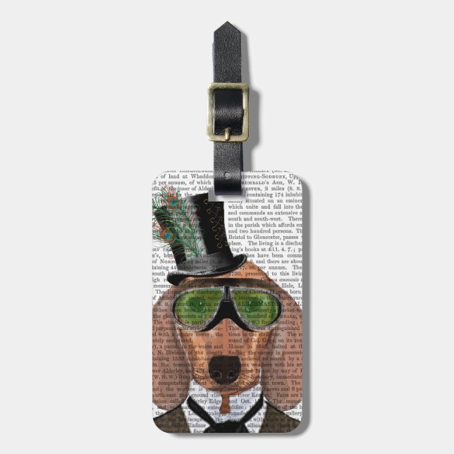 Dachshund Grönt Goggles Top hat Bagagebricka (Vertikal Framsida)