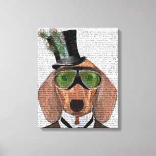 Dachshund Grönt Goggles Top hat Canvastryck