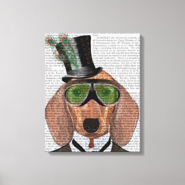 Dachshund Grönt Goggles Top hat Canvastryck (Framsida)