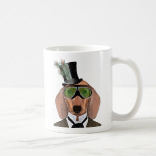 Dachshund Grönt Goggles Top hat Kaffemugg