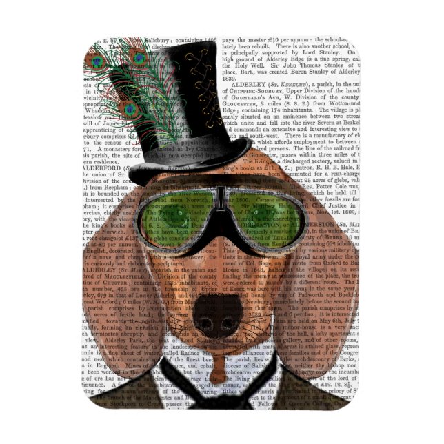 Dachshund Grönt Goggles Top hat Magnet (Vertikal)
