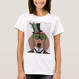 Dachshund Grönt Goggles Top hat T Shirt