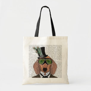 Dachshund Grönt Goggles Top hat Tygkasse
