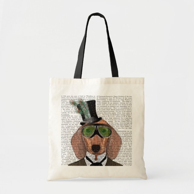 Dachshund Grönt Goggles Top hat Tygkasse (Framsidan)