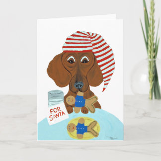 Dachshund Guarding Santa's Cookies Helgkort