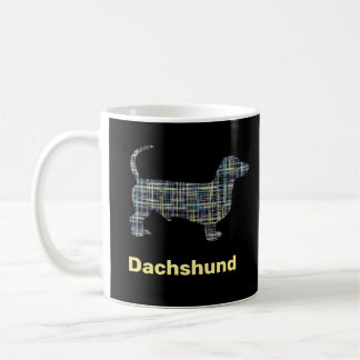 Dachshund Gult & Blue Grid Linjer Kaffemugg