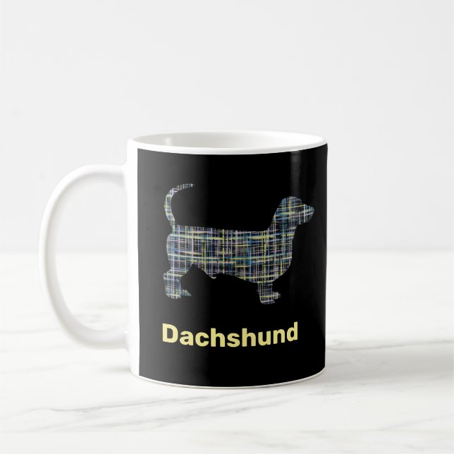 Dachshund Gult & Blue Grid Linjer Kaffemugg (Vänster)