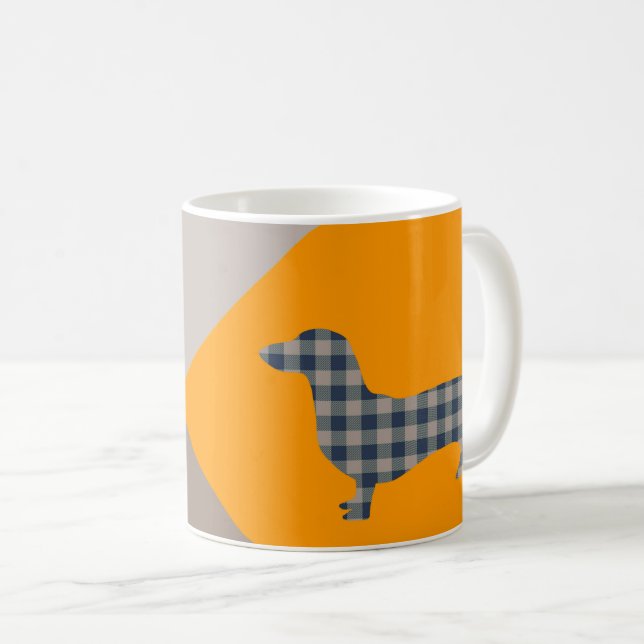 Dachshund Gult och Deep Teal Abstrakt Kaffemugg (Framsida höger)