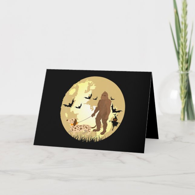 Dachshund Halloween Bigfoot går en dachshund Kort (Framsida)