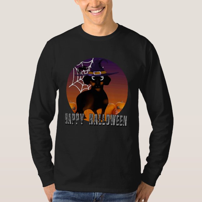 Dachshund halloween costume  witch dachshund hallo t shirt (Framsida)