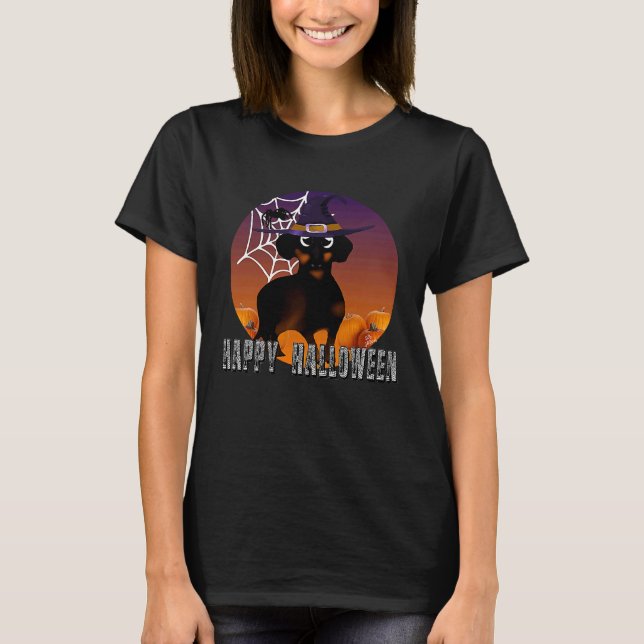 Dachshund halloween costume  witch dachshund hallo t shirt (Framsida)