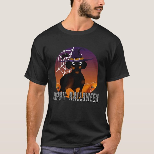 Dachshund halloween costume  witch dachshund hallo t shirt (Framsida)
