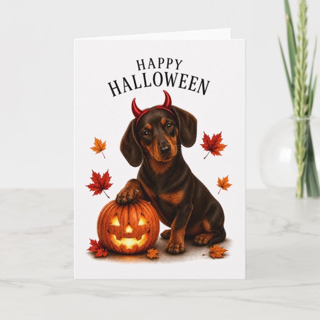 Dachshund Halloween Djävulshund Kort (Framsida)