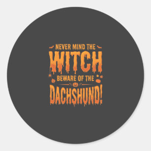 Dachshund Halloween Häxa Varning Typografi Vektor Runt Klistermärke