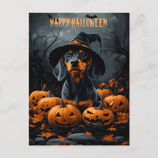 Dachshund Halloween Helg Vykort (Framsida)
