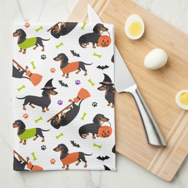Dachshund Halloween Kitchen Towel Kökshandduk (Vikt i Fjärdedel)