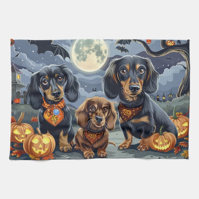 Dachshund Halloween Kuslig Kökshandduk (Horisontell)