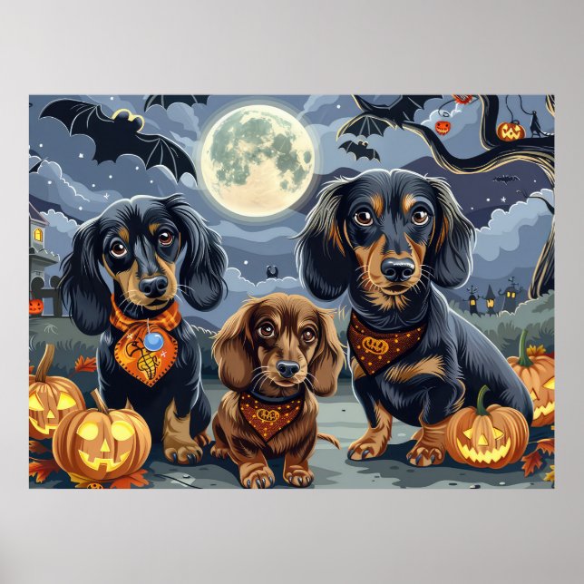 Dachshund Halloween Kuslig  Poster (Framsidan)