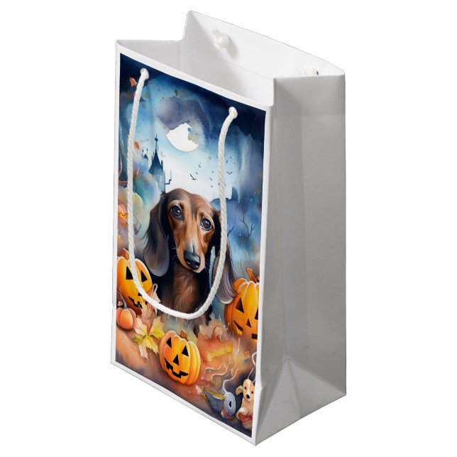 Dachshund Halloween med pumpor Scary (Framsidan Vinklad)