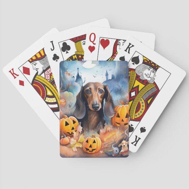 Dachshund Halloween med pumpor Scary Casinokort (Baksidan)