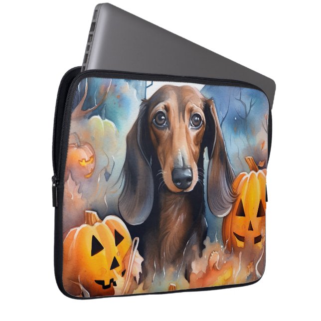 Dachshund Halloween med pumpor Scary Laptop Fodral (Framsidan Höger)