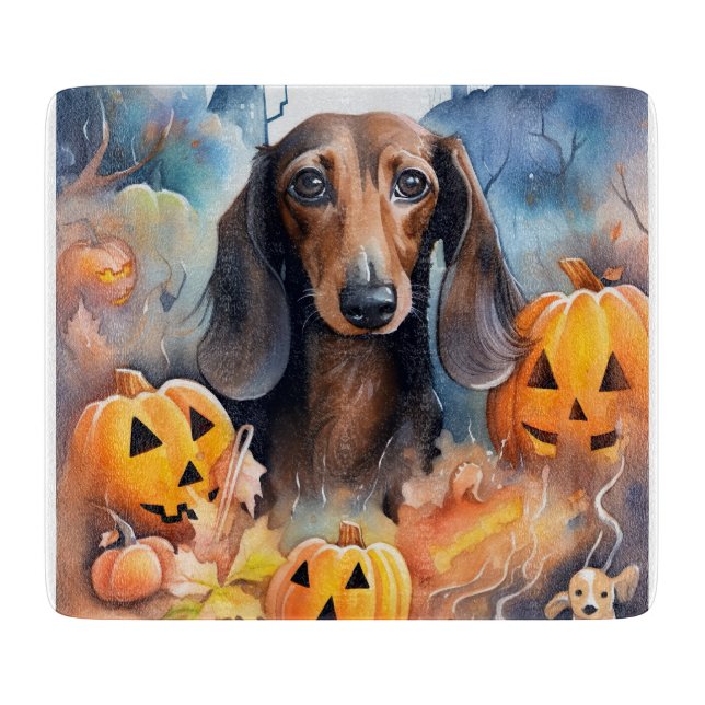 Dachshund Halloween med pumpor Skräckinjagande (Framsidan)
