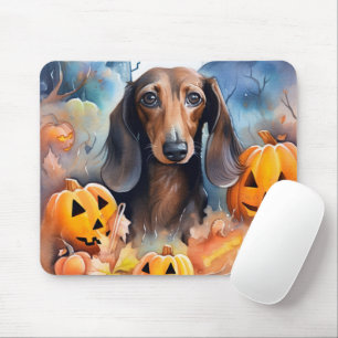 Dachshund Halloween med pumpor Skräckinjagande Musmatta