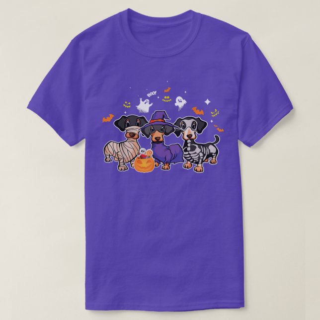 Dachshund Halloween Pumpkin Spooky Mummy Skeleton T Shirt (Design framsida)