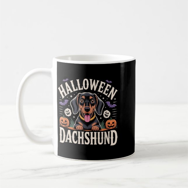 Dachshund Halloween Sausage Lillhund Kaffemugg (Vänster)
