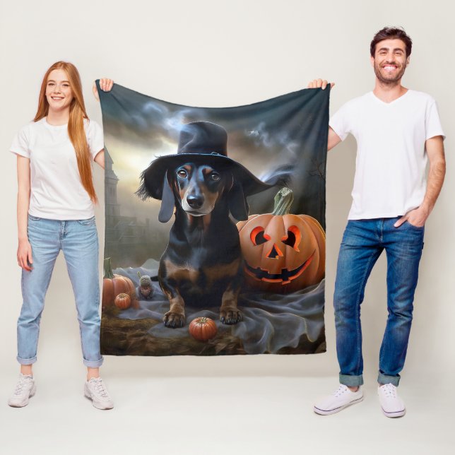 Dachshund Halloween Scary Fleecefilt (På plats)