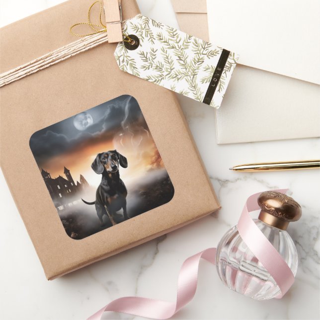 Dachshund Halloween Scary Fyrkantigt Klistermärke (Gifting)