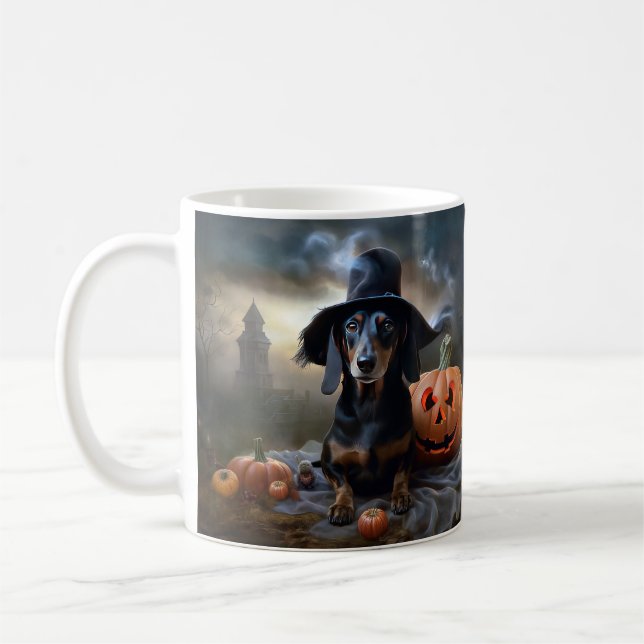 Dachshund Halloween Scary Kaffemugg (Vänster)