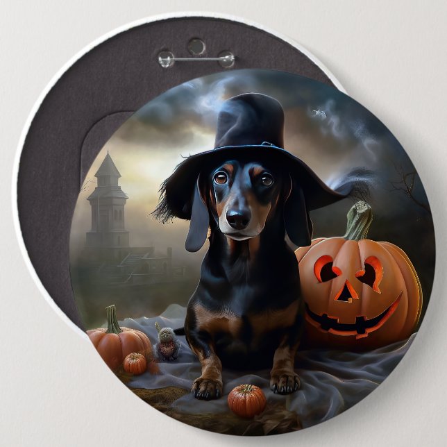 Dachshund Halloween Scary Knapp (Framsida & baksida)