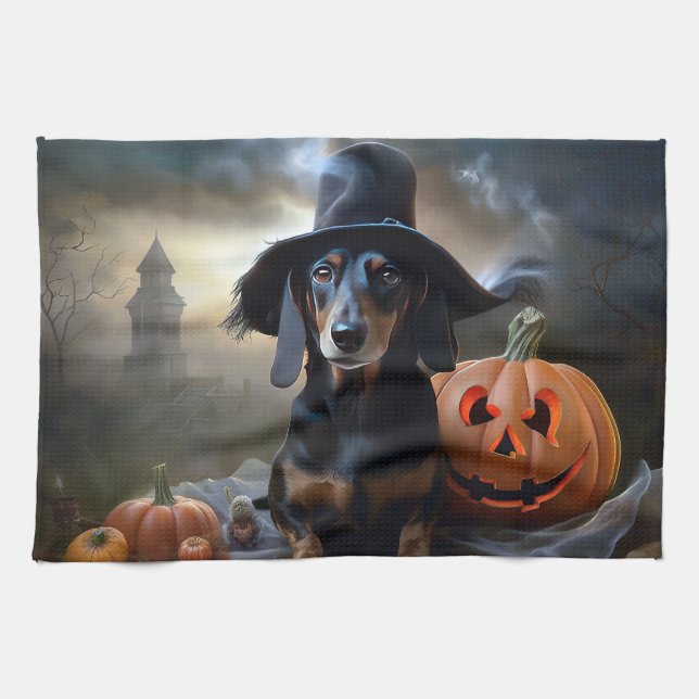Dachshund Halloween Scary Kökshandduk (Horisontell)