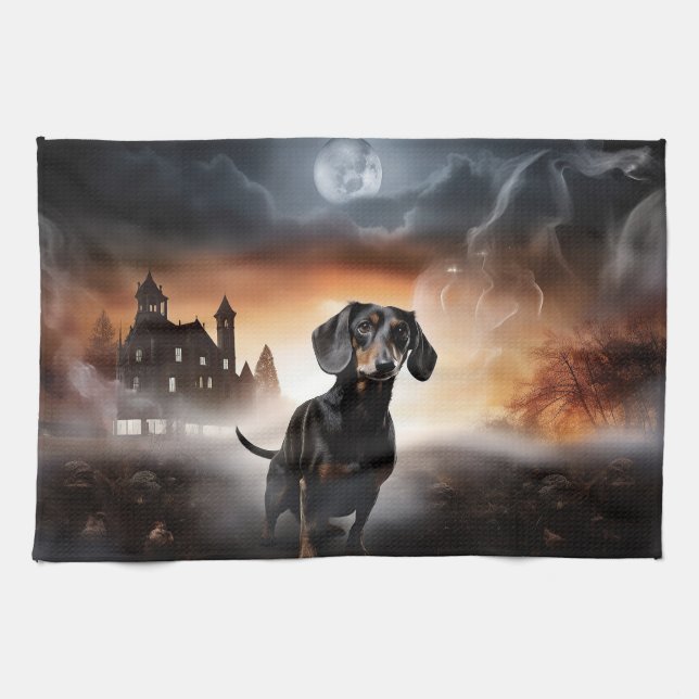 Dachshund Halloween Scary Kökshandduk (Horisontell)