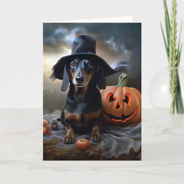 Dachshund Halloween Scary Kort (Framsida)