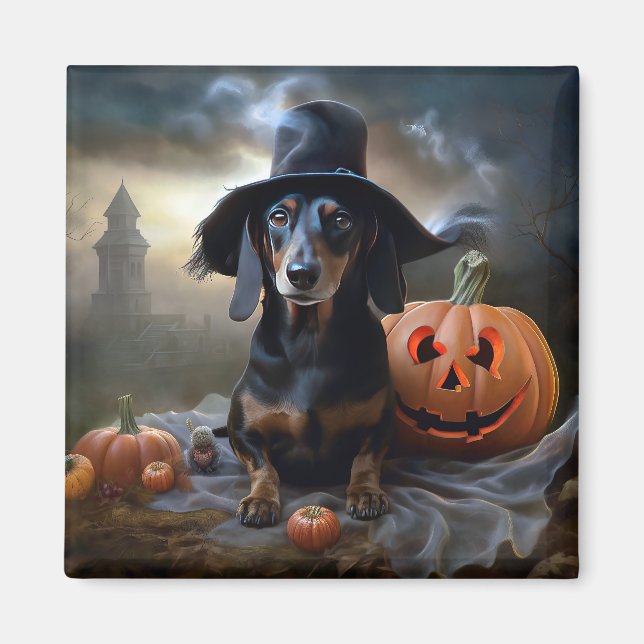 Dachshund Halloween Scary Magnet (Framsidan)
