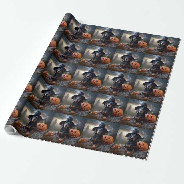 Dachshund Halloween Scary Presentpapper (Utrullad)