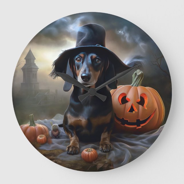 Dachshund Halloween Scary Stor Klocka (Framsida)
