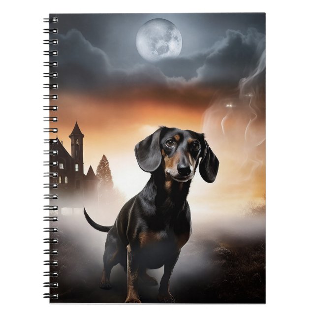 Dachshund Halloween Skräckinjagande Anteckningsbok (Framsidan)
