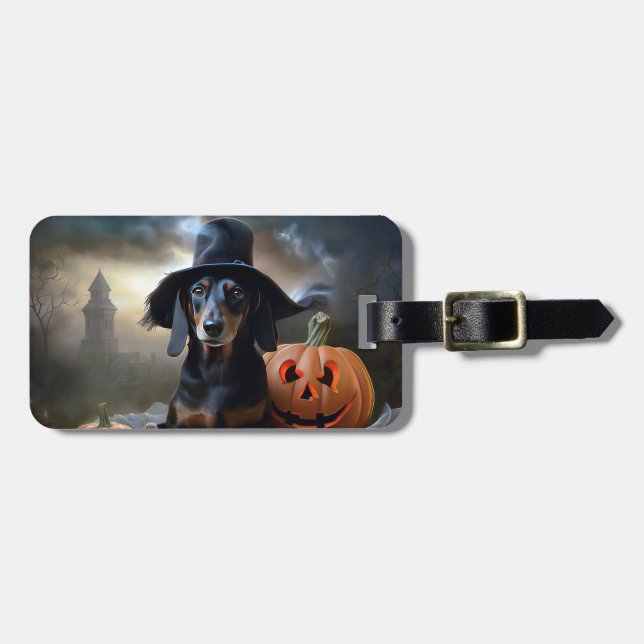 Dachshund Halloween Skräckinjagande Bagagebricka (Horisontell Framsida)