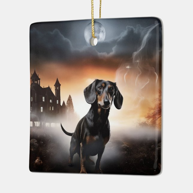 Dachshund Halloween Skräckinjagande Julgransprydnad Keramik (Vänster)