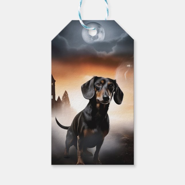 Dachshund Halloween Skräckinjagande Presentetikett (Framsidan)