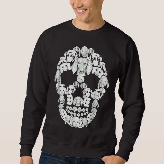 Dachshund Halloween Skull Costumes Lång Ärmad Tröja (Framsida)