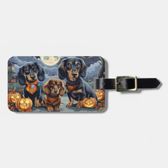 Dachshund Halloween Spooky Bagagebricka (Horisontell Framsida)
