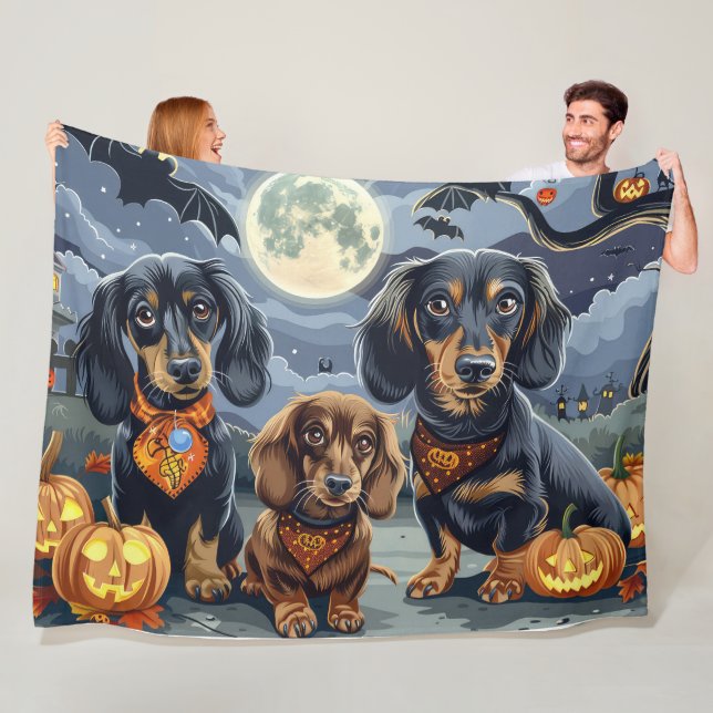 Dachshund Halloween Spooky Fleecefilt (På plats)