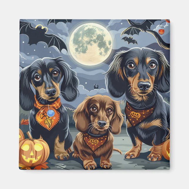 Dachshund Halloween Spooky Magnet (Framsidan)