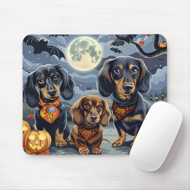 Dachshund Halloween Spooky Musmatta (Med mus)