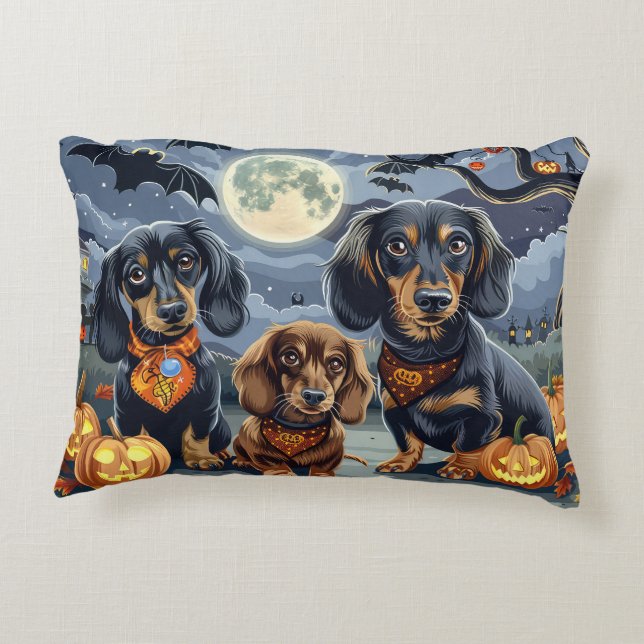 Dachshund Halloween Spooky Prydnadskudde (Baksidan)