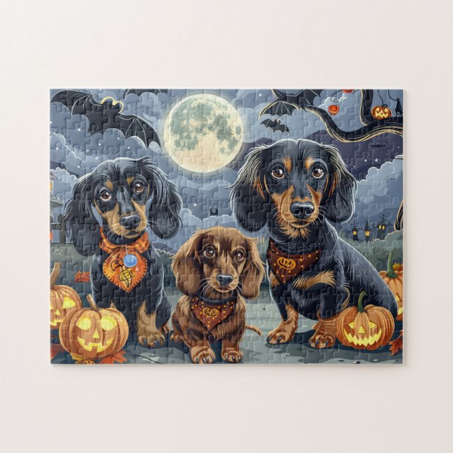 Dachshund Halloween Spooky Pussel (Horisontell)